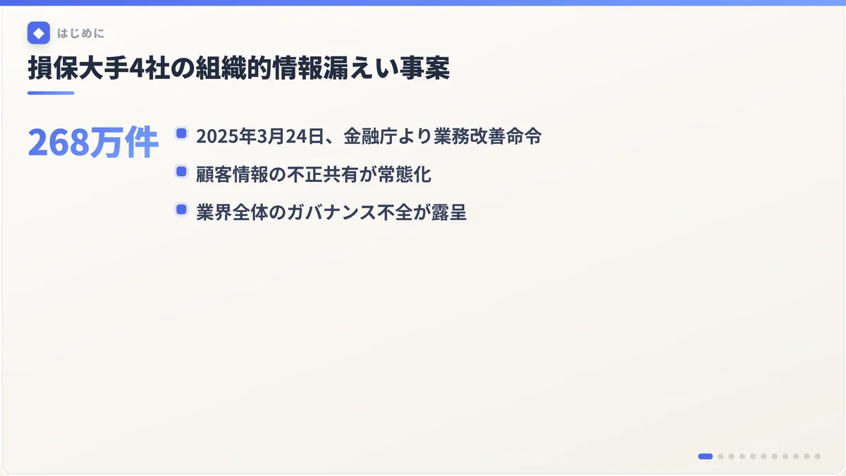損保大手4社の組織的情報漏えい事案