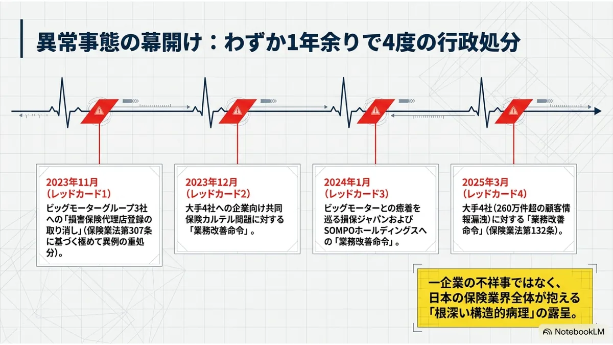 異常事態の幕開け:わずか1年余りで4度の行政処分