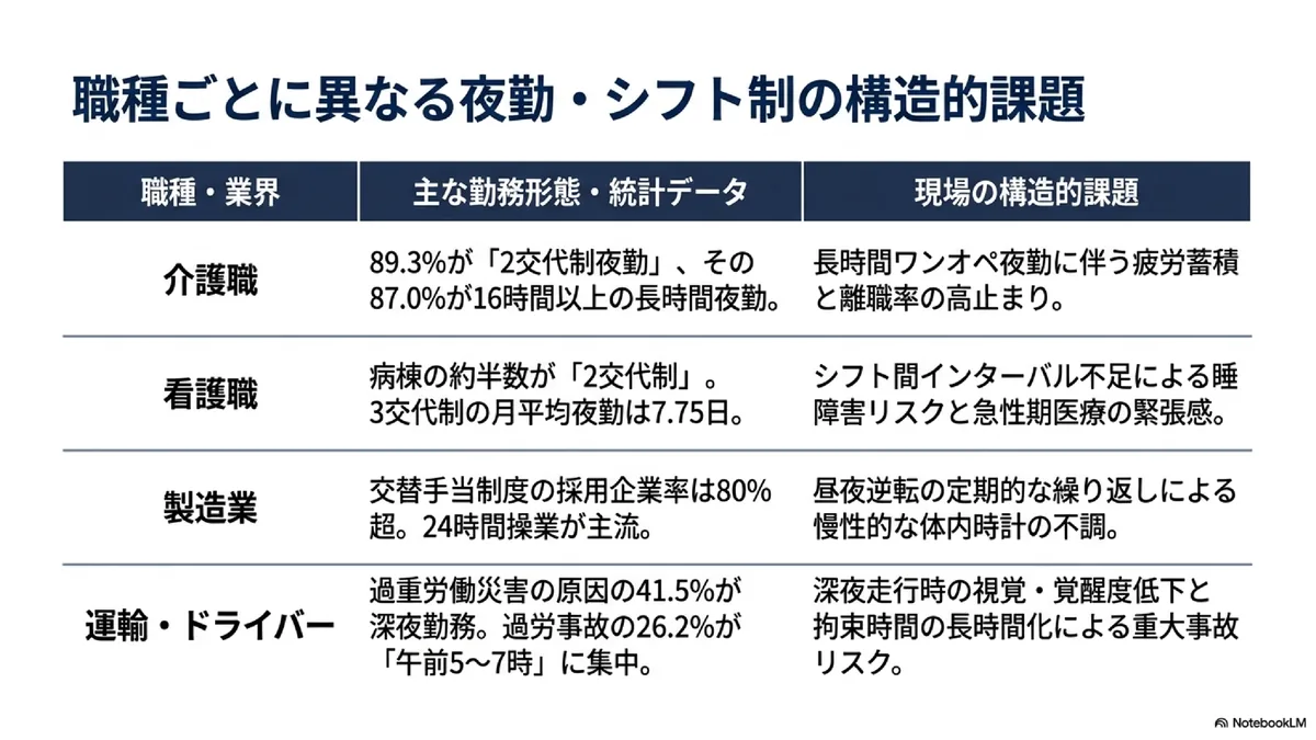 職種ごとに異なる夜勤・シフト制の構造的課題