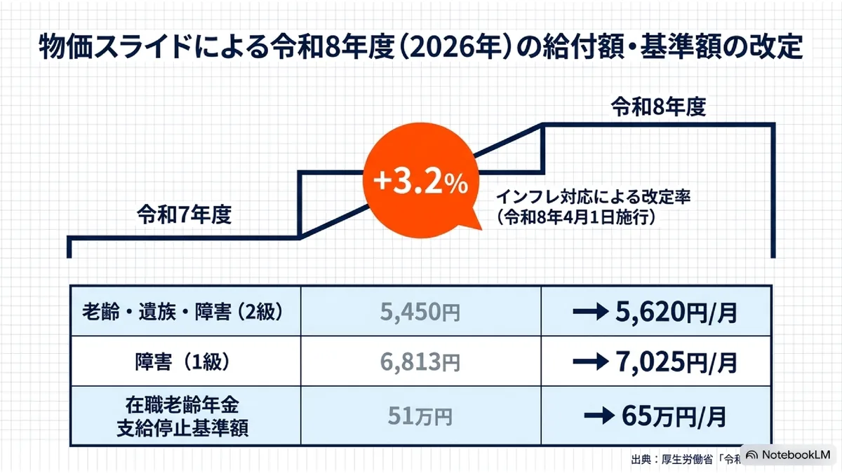 物価スライドによる令和8年度（2026年）の給付額・基準額の改定