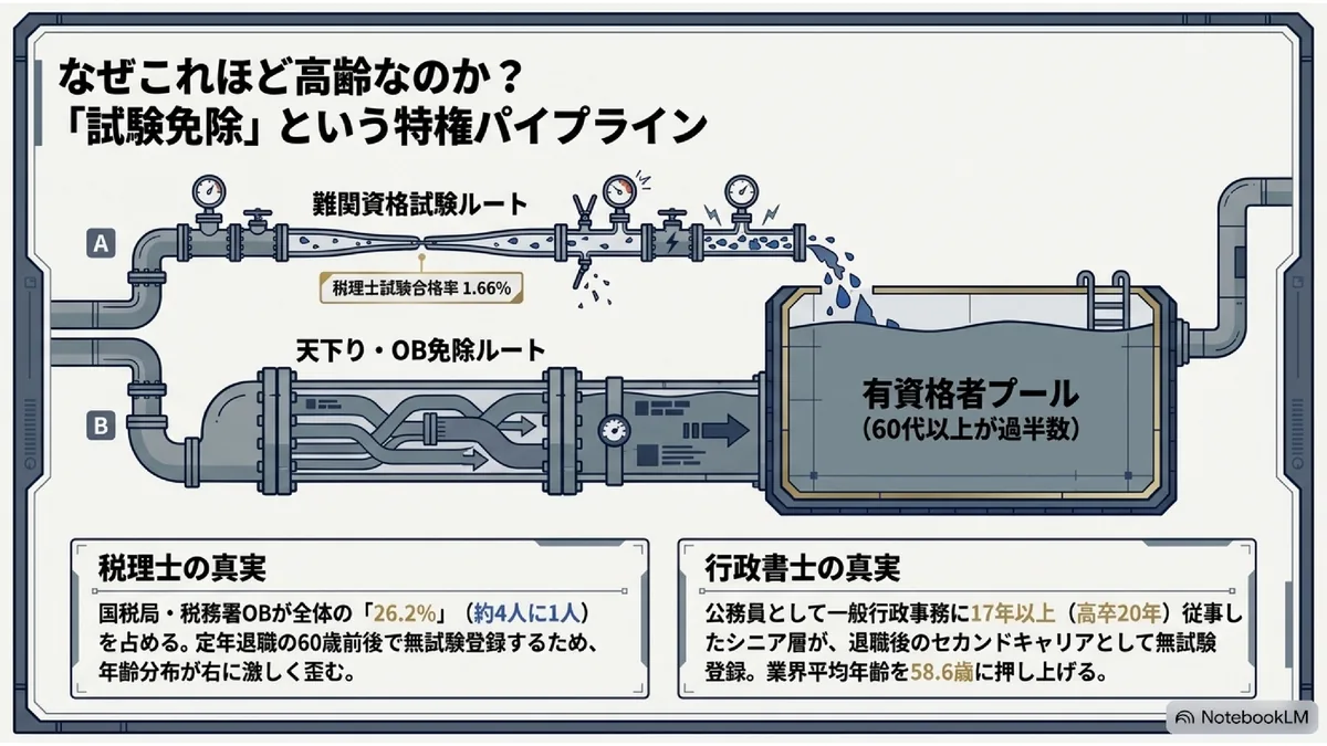 なぜこれほど高齢なのか?「試験免除」という特権パイプライン