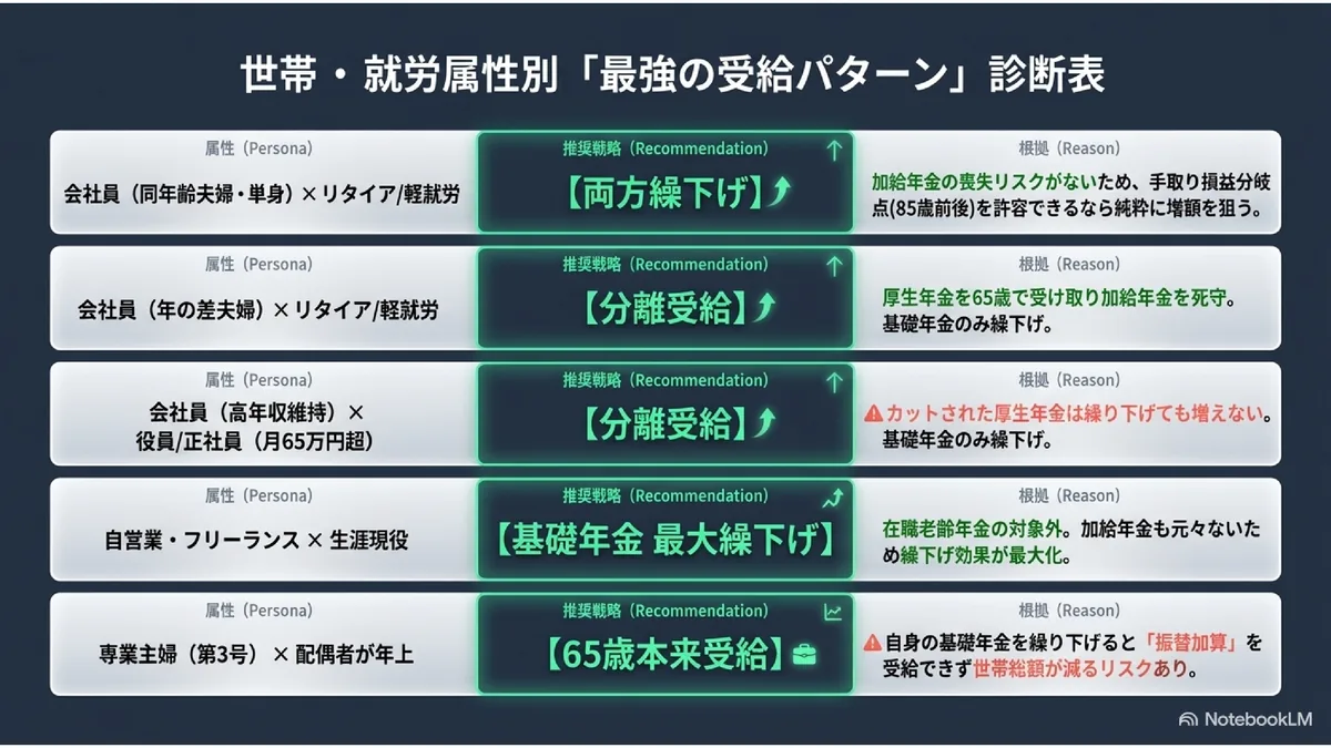 世帯・就労属性別「最強の受給パターン」診断表