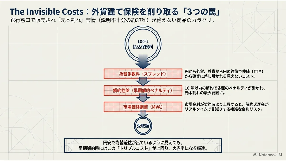 The Invisible Costs:外貨建て保険を削り取る「3つの罠」