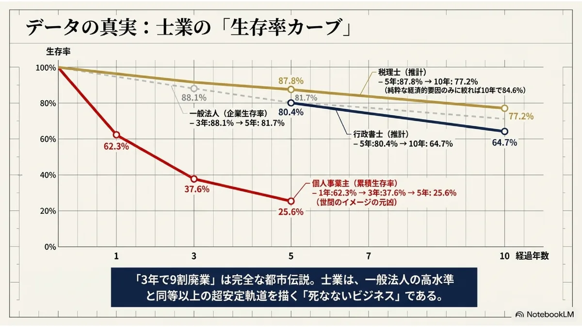 データの真実：士業の「生存率カーブ」
