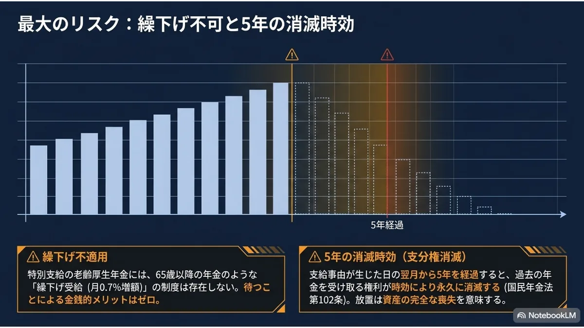 最大のリスク:繰下げ不可と5年の消滅時効